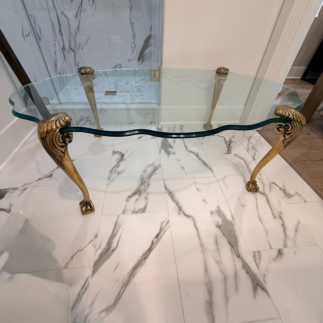 Vintage P. E. Guerin Style Glass Coffee Table With Brass Legs For Sale In Washington DC - Image 6 of 10