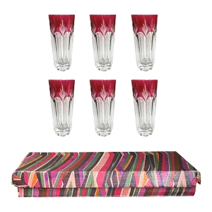 Vintage Cut to Clear Cranberry Highball Ice Tea Glasses in Original Box Set of 6 - Italy