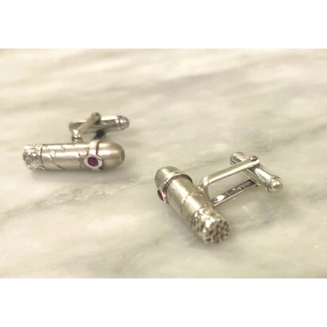 1940s Sterling Silver Bullet Cuff Links With Faceted Ruby Detail - 2 Pieces For Sale - Image 9 of 9
