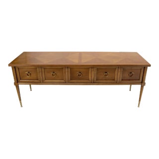 Mid-Century Modern Long Low Profile Credenza with Round Ring Drop Pulls For Sale