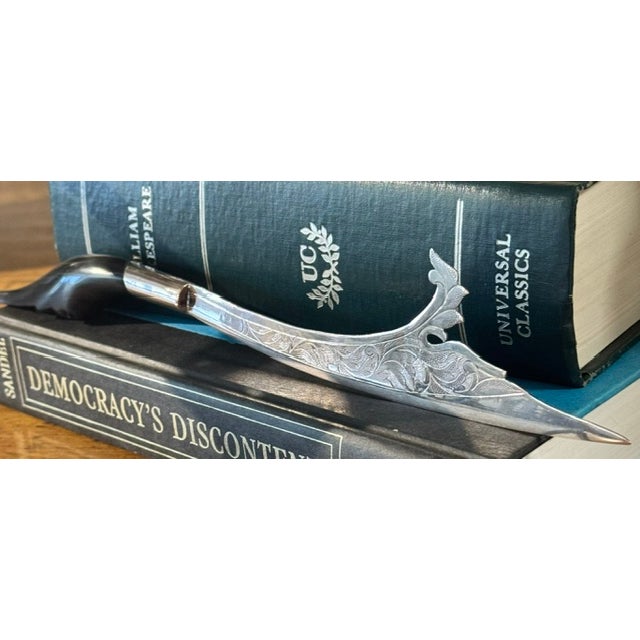 Silver Mid 20th Century Persian Horn Jambiya Style Letter Opener For Sale - Image 8 of 14