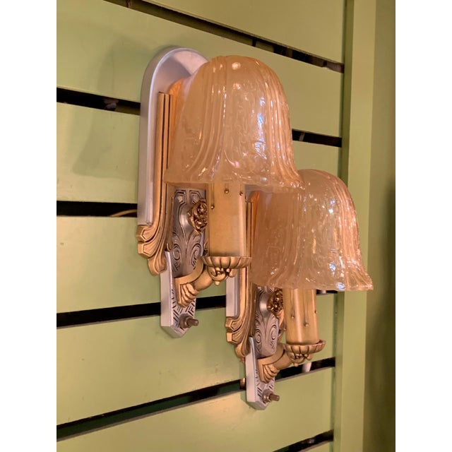 1930s Art Deco Amber Glass Shade Wall Sconces A Pair Chairish