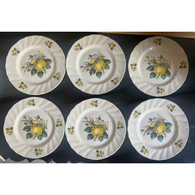 Set of six salad or dessert plates made by Villeroy & Boch in Luxembourg in the 1980's. The pattern with fruit and a...