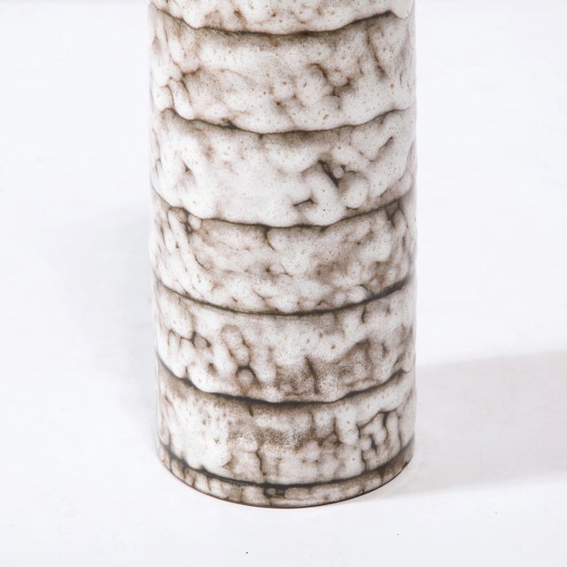 Mid-Century Modernist White and Earth Toned Ceramic Vase With Banded Detailing For Sale - Image 11 of 13