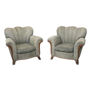 Large Art Deco Lounge Chairs, 1940s, Set of 2 For Sale