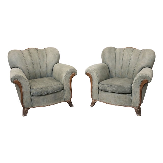 Large Art Deco Lounge Chairs, 1940s, Set of 2 For Sale