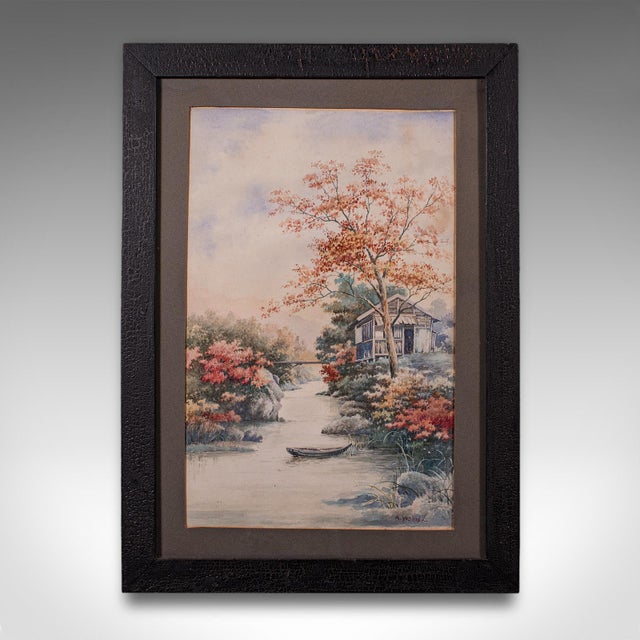 This is a vintage river landscape painting. A Japanese School watercolour, signed by the artist A. Yoshida, dating to the...