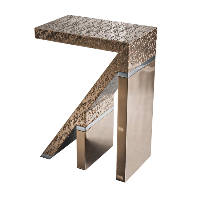 Art Deco "Amendola" Side Table With Bronze & Special Textured Bronze, Handmade For Sale - Image 3 of 5
