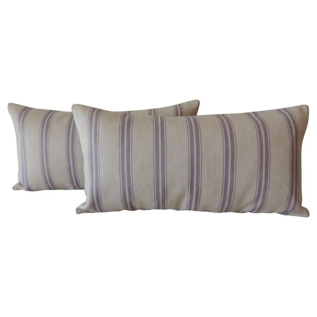 Lavender Lavender and Taupe Long Bolster Decorative Pillows From Portugal - A Pair For Sale - Image 8 of 8
