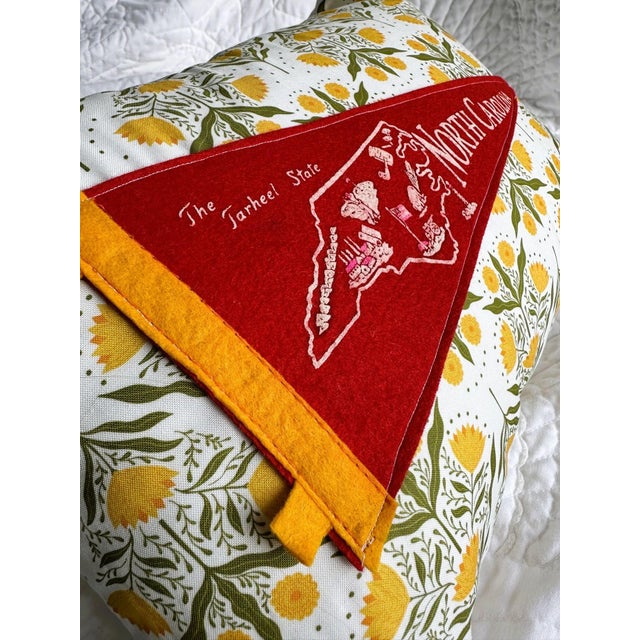 Description: Vintage Red North Carolina Felt Pennant from around the 1950s to 1960s. New floral woven cotton fabric used...