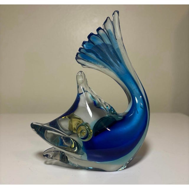 Beautiful vintage Murano art glass figurine, handblown in blue glass in the 1970s. Made in Venice, Italy, this marlin...