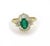This lovely cocktail ring is crafted from 14k yellow gold featuring a fancy flare base with baguette and round cut...