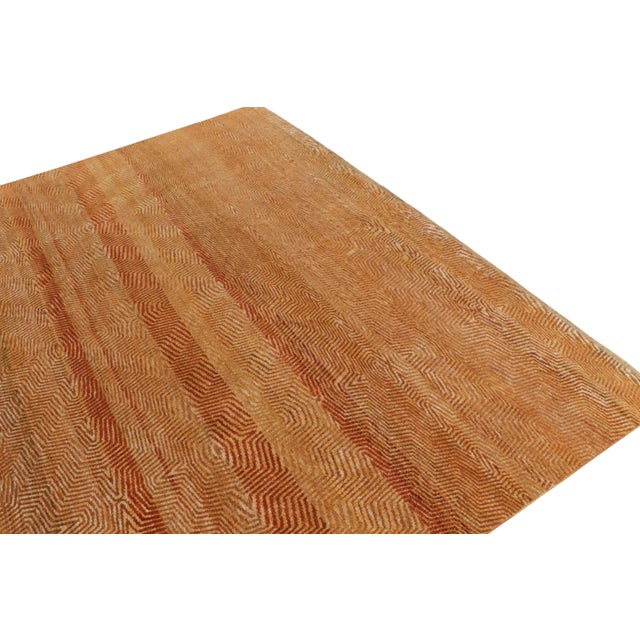 2010s Rug & Kilim’s Hand-Knotted Rug in Gold-Orange, Brown Striations For Sale - Image 5 of 7