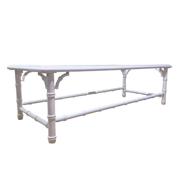 White Vintage Faux Bamboo Coffee Table – Fresh Lacquer – Super White High Gloss – Glass Top For Sale - Image 8 of 8