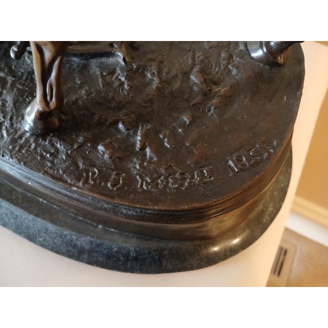 Stone Mid 19th Century Bronze Pj Mene Arab Mare With Saddle and Rifle Sculpture For Sale - Image 7 of 16
