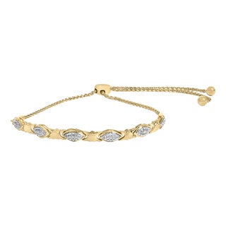 .925 Sterling Silver Diamond Accent Alternating Marquise Shape and Heart Links Bolo Bracelet (I-J Color, I3 Clarity) - Adjustable 6" to 9" For Sale