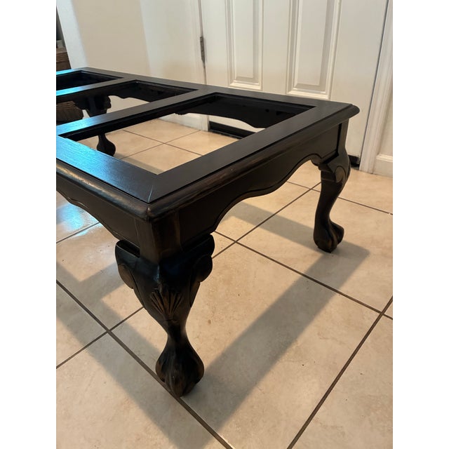 Blackened Walnut Coffee Table With Clear Glass Panels, Carved Shell Motifs & Cabriole Legs For Sale In Los Angeles - Image 6 of 12