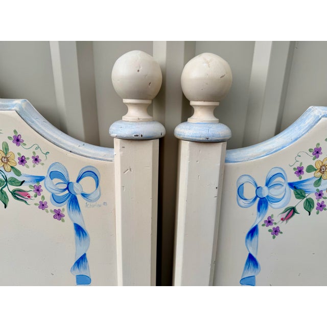 Vintage 1993 Signed Hand Painted Floral Twin Headboards- A Pair For Sale In Charleston - Image 6 of 11