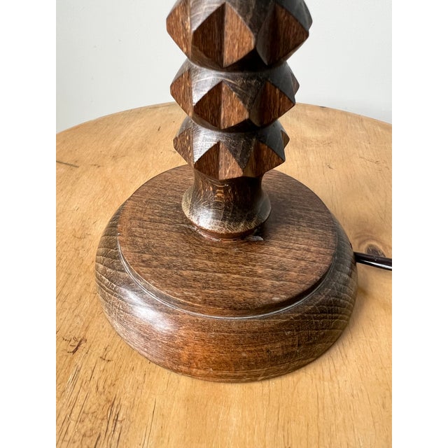 Brown Vintage Turned Wood Table Lamp by Charles Dudouyt, 1940s For Sale - Image 8 of 14