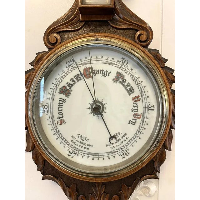 Victorian Carved Oak Banjo Barometer, 1880s For Sale - Image 4 of 10