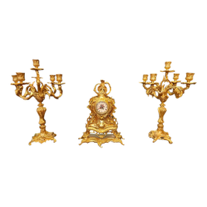 Rococo Clock Garniture Set With Gilt Bronze Candelabras – 3 Pieces Set