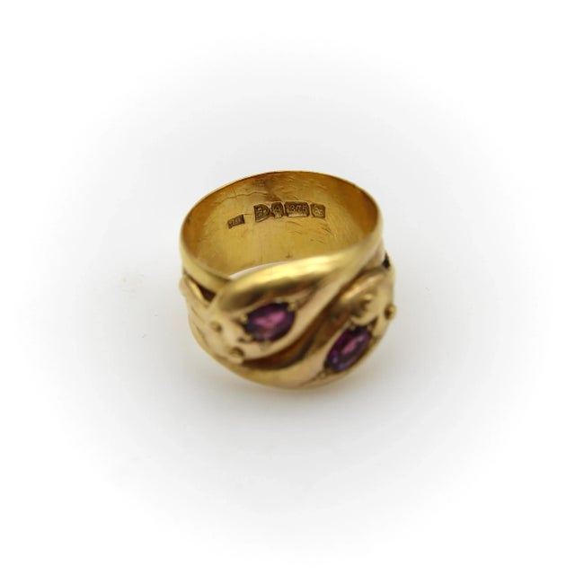 9k Gold Edwardian Snake Ring With Rhodolite Garnets Size 7.5 For Sale In Los Angeles - Image 6 of 7
