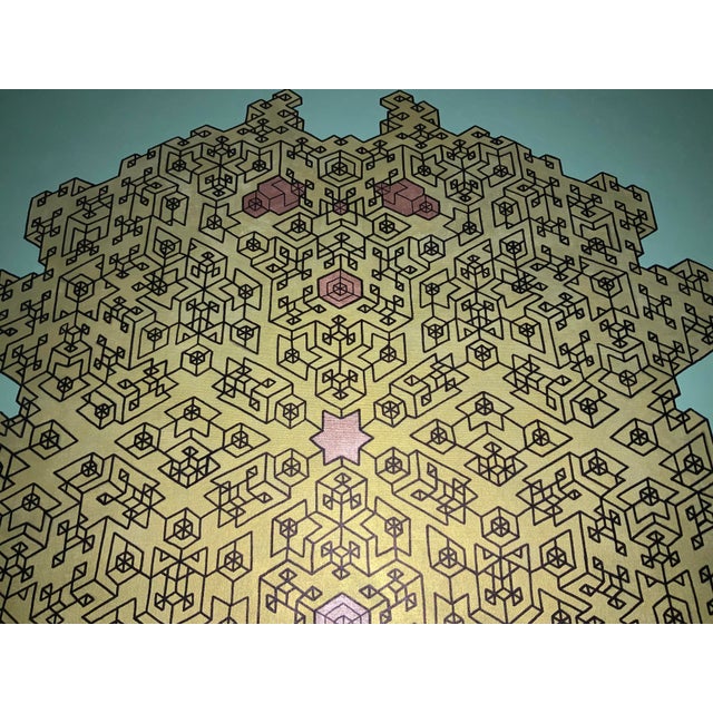 Abstract Pareidolia Labyrinth Origami Fractal Face Optical Illusion Canvas Painting, Anthropomorphic Geometry For Sale - Image 3 of 10