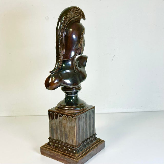 1970s Vintage Folk Art Neoclassical Roman Centurion Warrior Sculpture Bust, Artist Signed For Sale - Image 4 of 14