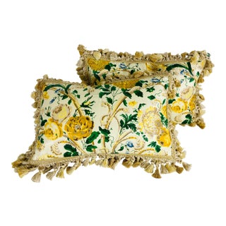 Vintage Clarence House Floral Cotton Tasseled Pillows/a Pair For Sale