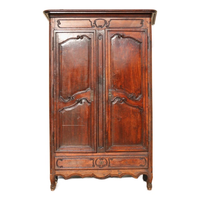 19th Century French Provincial Louis XV Walnut Armoire Cabinet For Sale