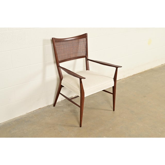 Calvin Furniture Paul McCobb Irwin Collection Mid-Century Modern Sculpted Walnut Cane Back Armchair, Newly Refinished For Sale - Image 4 of 13