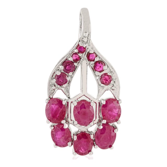 Handcrafted 3.61 CTW Natural Ruby Cluster Pendant Set in Sterling Silver by Carat&her For Sale