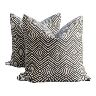 Tribal Geometric Pillows in Charcoal and Cream - a Pair For Sale