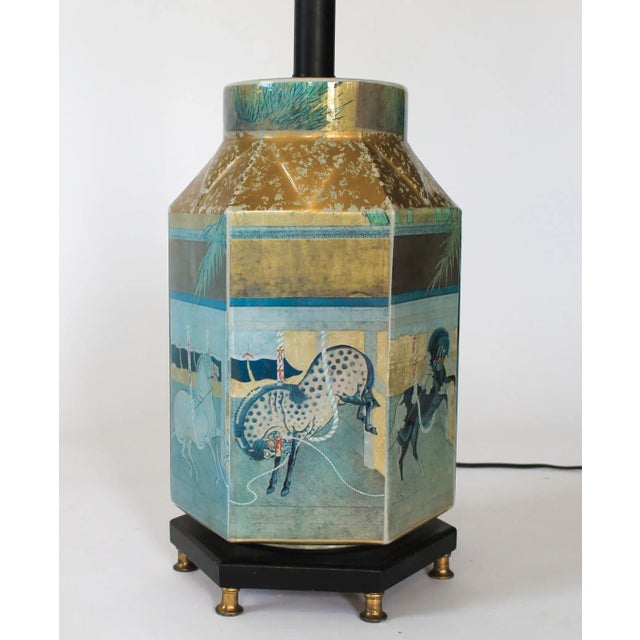 Late 20th Century Reverse Painted Hexagonal Tang Horse Table Lamp For Sale - Image 4 of 13