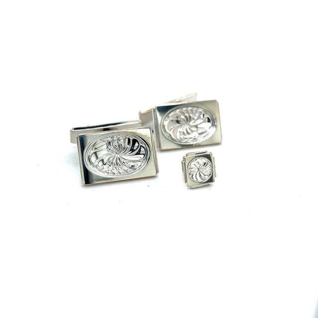 1990s Pair of Georg Jensen Estate Mens Cufflinks Set with Tie Pin Without Back of Tie Pin For Sale In New York - Image 6 of 8