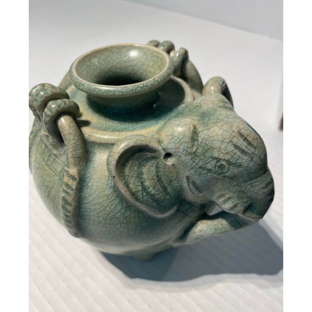 Vintage Thai Sawankholok Celadon Elephant Jar For Sale - Image 11 of 11