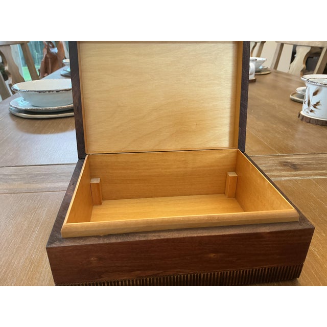 Mid-Century Modern Mid 20th Century Hand-Carved Polish Wood Jewelry Box With Wool Needlepoint Inse For Sale - Image 3 of 8