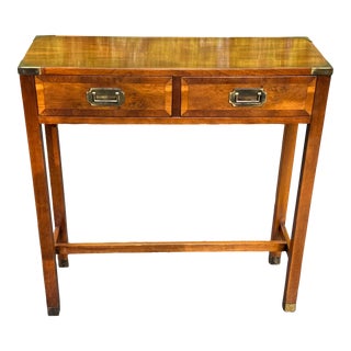 Vintage Yew Wood Campaign Style Console Table by Hekman For Sale