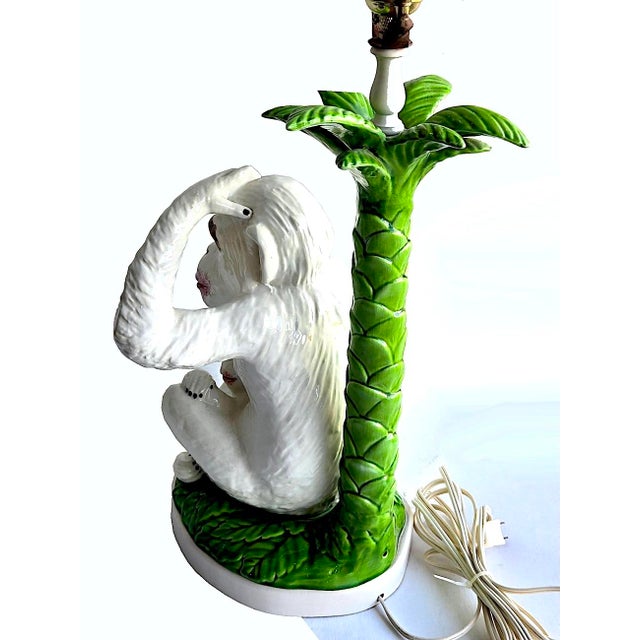Capodimonte Vintage Italian Majolica Monkeys With Palm Tree Table Lamp For Sale - Image 4 of 16