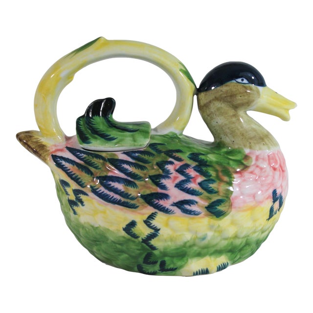 Vintage Colorful Ceramic Duck Figure Tea Pot For Sale