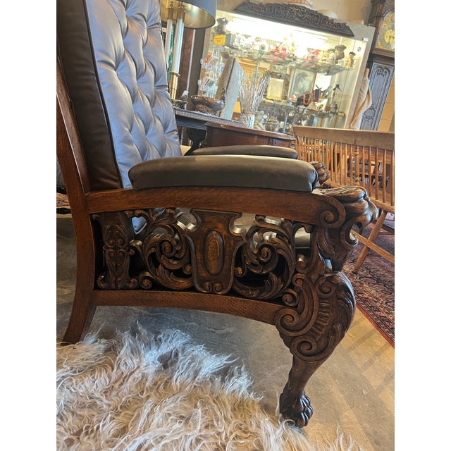 1900 - 1909 Early 20th Century Ornately Carved Quarter Sawn Oak Throne Chair For Sale - Image 5 of 9