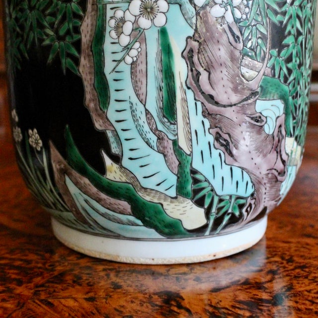 Pair of Large Famille Noir Chinese Porcelain Vases For Sale - Image 11 of 18