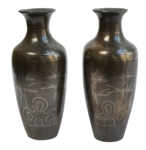 Chinese Bronze Shih So Vases with Silver Inlay, circa 1800 - A Pair