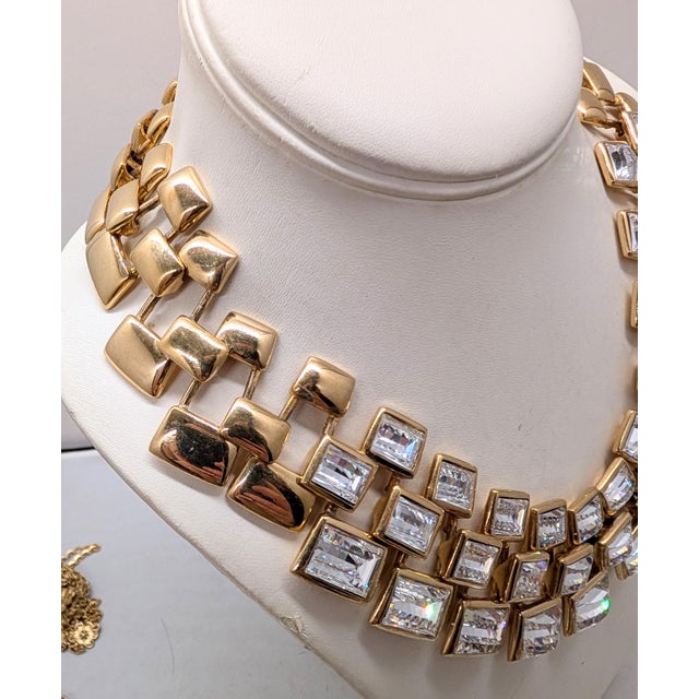 Vintage 1990 Signed Napier Goldtone Swarovski Crystals Wide Collar Necklace For Sale In Philadelphia - Image 6 of 15