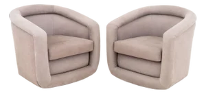 Art Deco Style Suede Revolving Tub Chairs, Pair