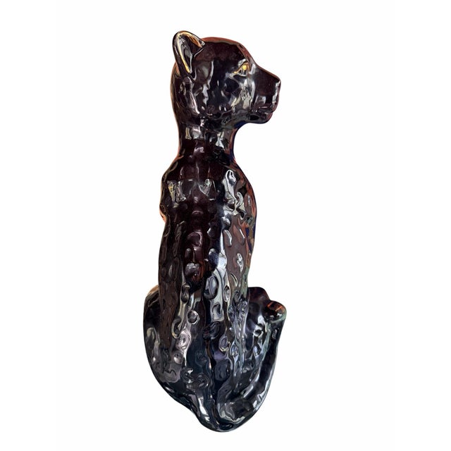 Vintage Black Ceramic Cat Cheetah Panther Statue Gold Accent Panther Sculpture |Hollywood Regency Animal Figurine For Sale In Miami - Image 6 of 11