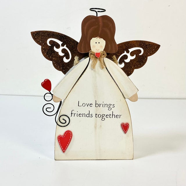 Farmhouse 1990s Vintage Boho Chic Arts & Crafts Valentine Angel - Friends Together. For Sale - Image 3 of 10