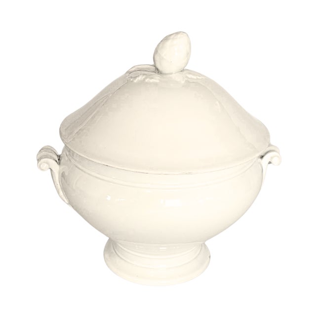 Ceramic Large Antique French White Porcelain Soup Tureen with Fruit Finial from C.P. & Cie Mehun, 1900 For Sale - Image 7 of 7