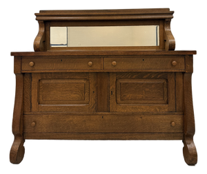 Antique American Tiger Wood Oak Buffet With Mirror.
