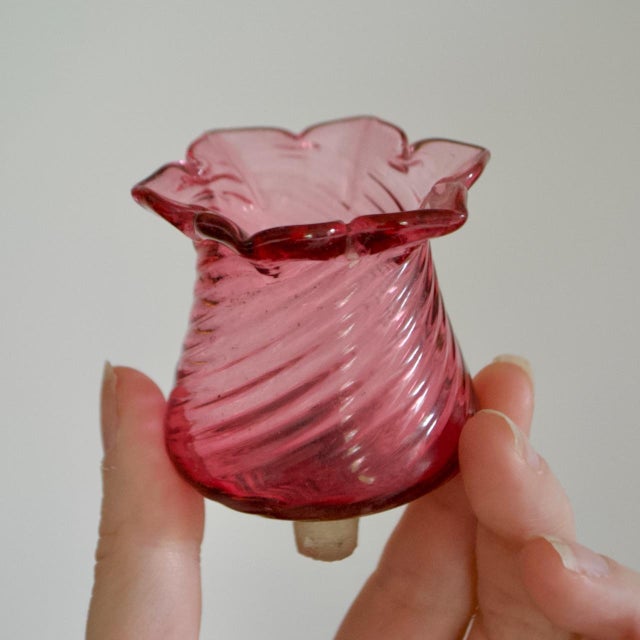 Metal Thomas Webb Victorian Cranberry Glass Flower Salt Cellar Pair – English Antique Glass With Metal Mounts For Sale - Image 7 of 11